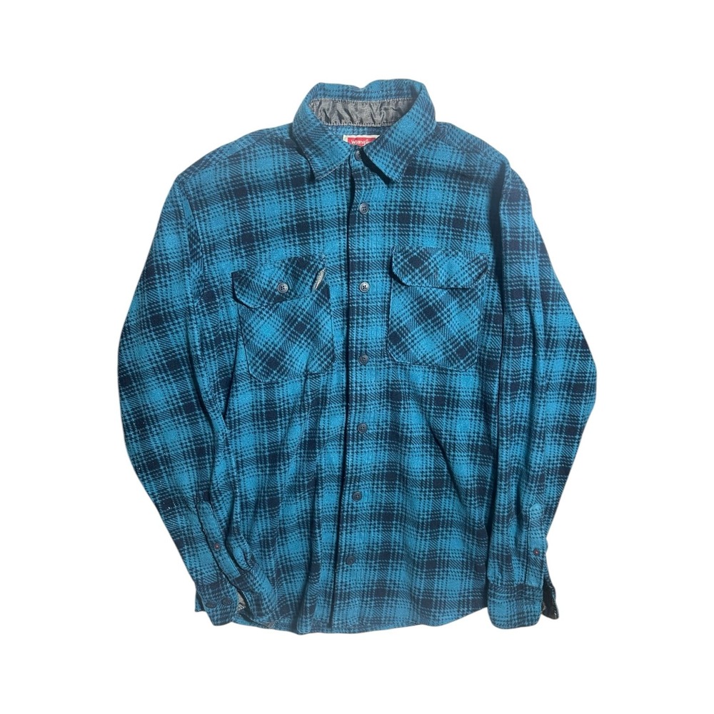 Wrangler Men's Small Blue & Black Flannel‎ Button-Down Shirt